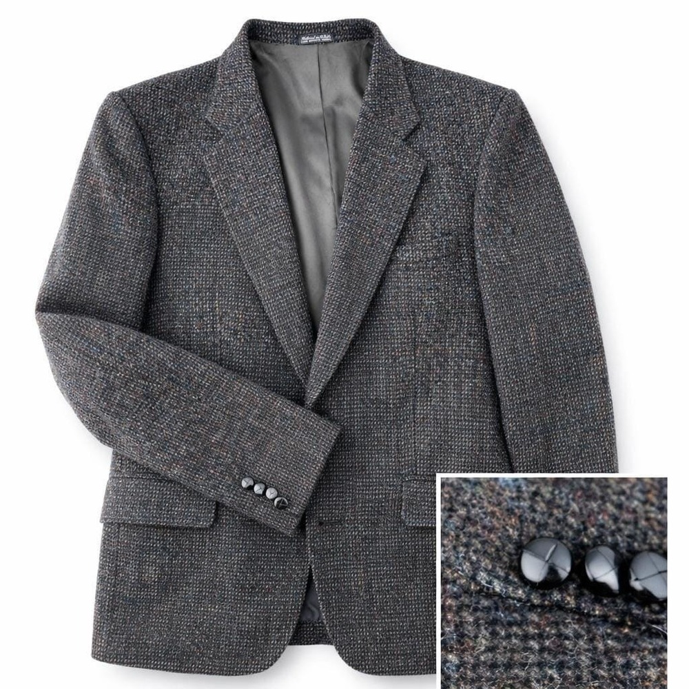 VTG Harris Tweed Blazer Mens 42R Blue Gray Dark‎ Academia Professor Sport Coat